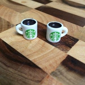 Starbucks White Coffee Cup Mug Stud Earrings